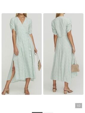 Faithfull the Brand Mint chiara Floral Wrap Midi Dress